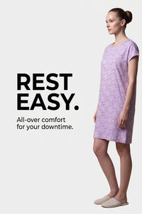 Sweet Dreams Printed Short Nightdress - Cosmic Purple — thumbnail 6